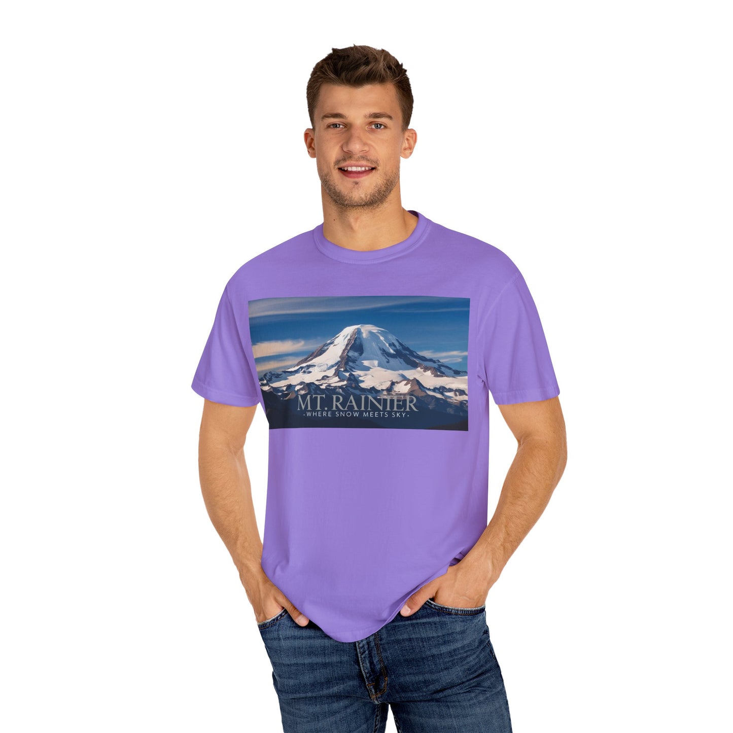Mount Rainier- Where Snow Meets the Sky Mountain Landscape Unisex Garment-Dyed T-Shirt