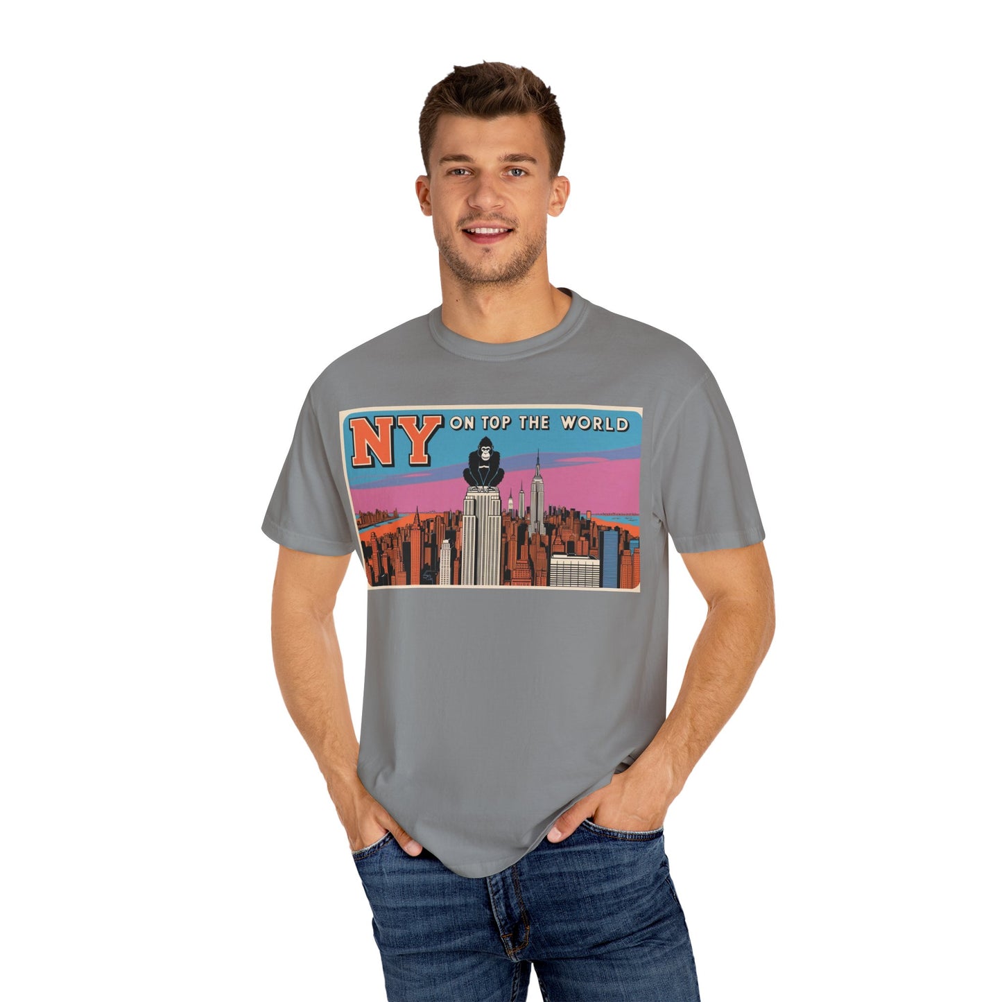 NY On Top the World Unisex Garment-Dyed T-shirt - Urban NYC Art Tee