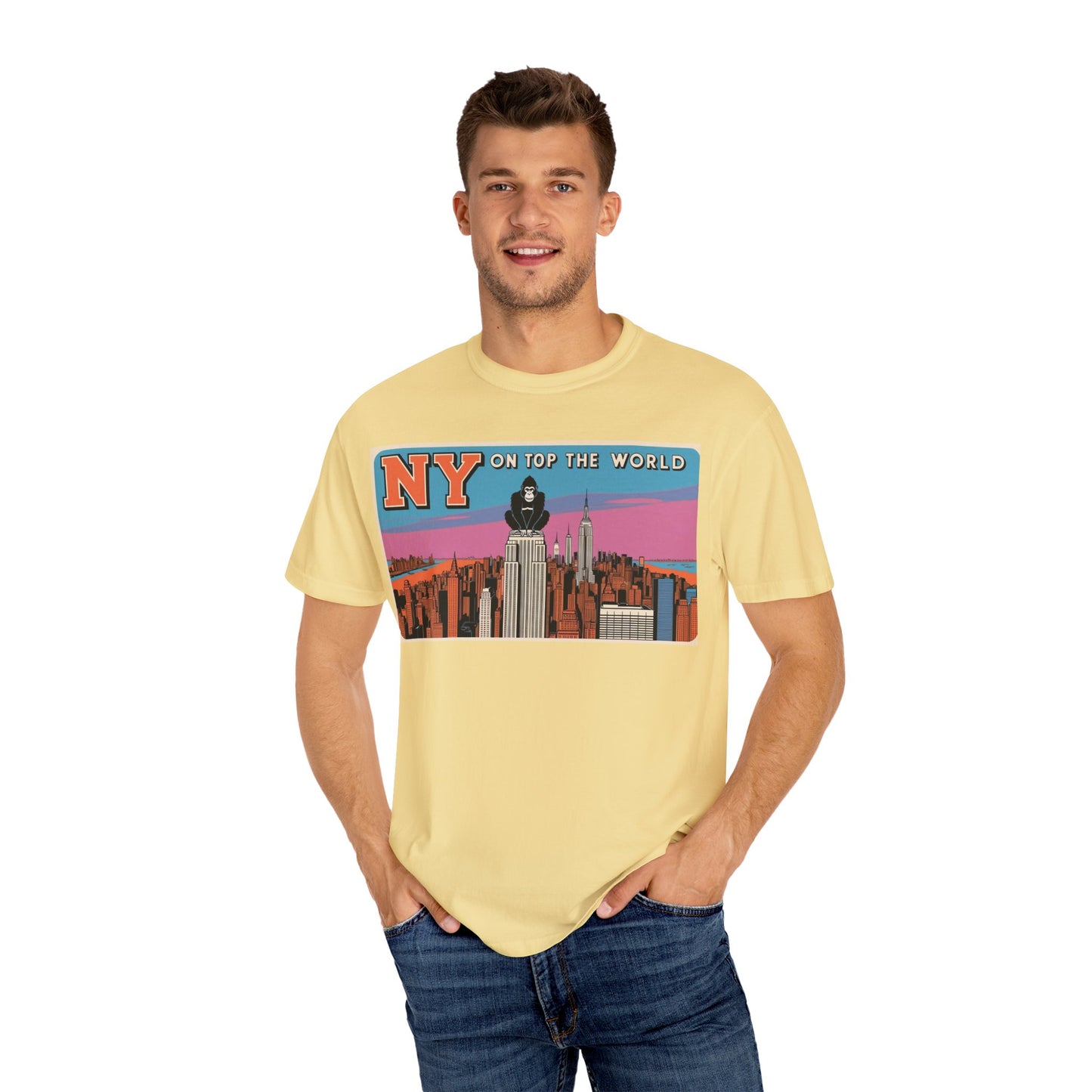 NY On Top the World Unisex Garment-Dyed T-shirt - Urban NYC Art Tee