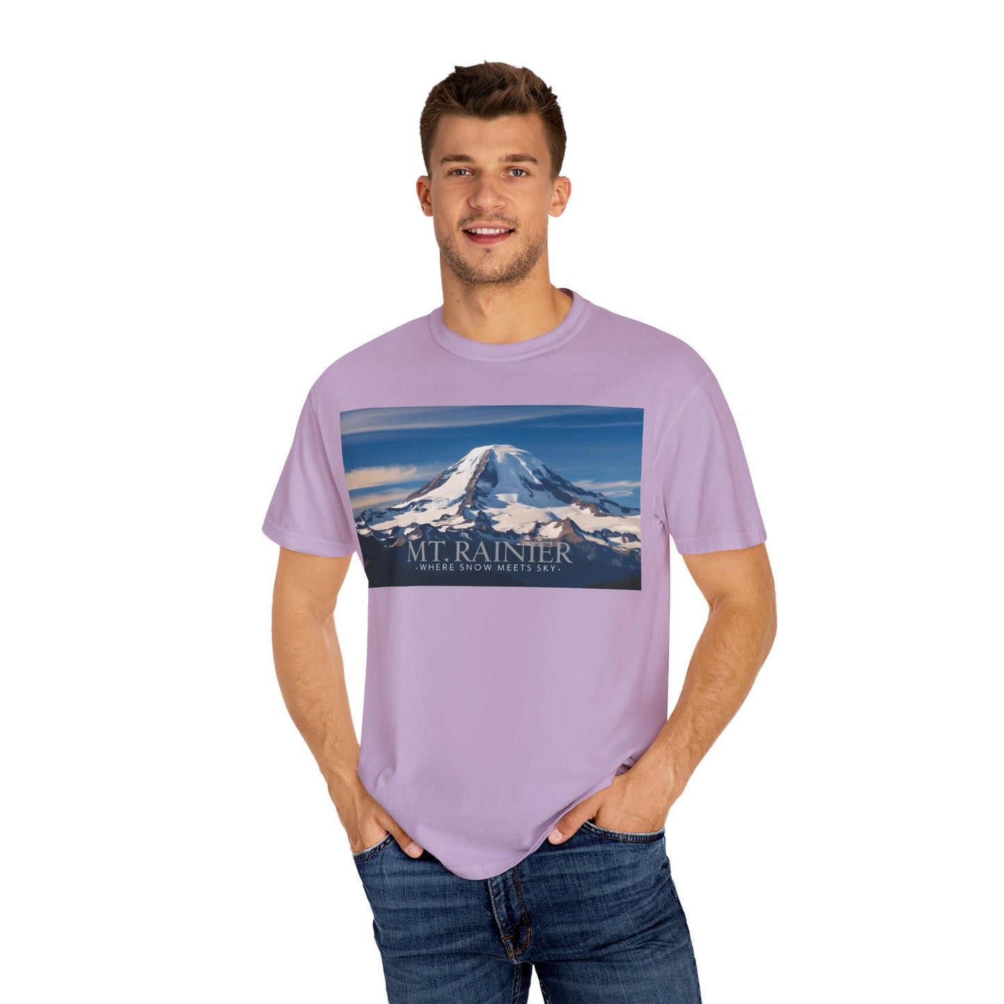 Mount Rainier- Where Snow Meets the Sky Mountain Landscape Unisex Garment-Dyed T-Shirt