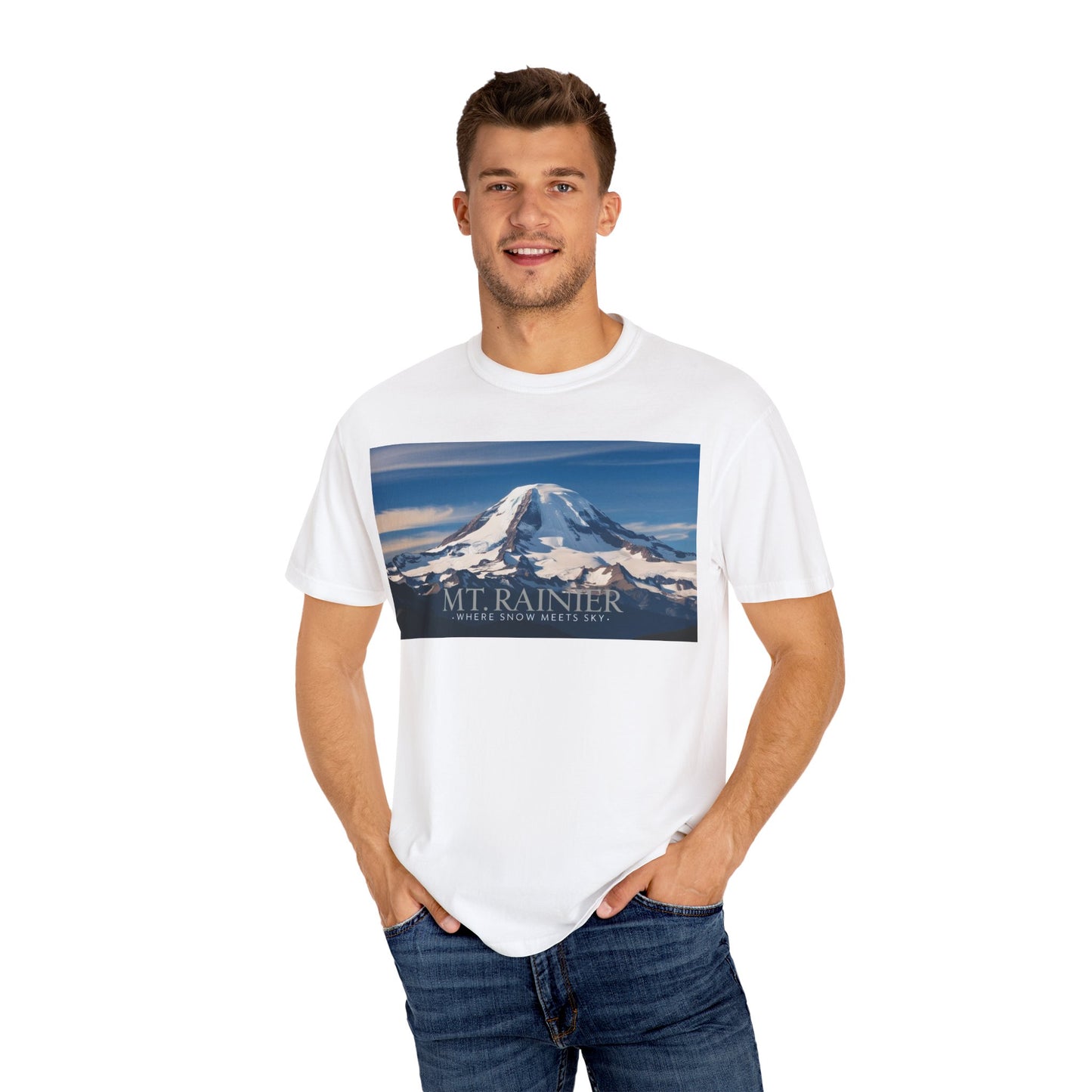 Mount Rainier- Where Snow Meets the Sky Mountain Landscape Unisex Garment-Dyed T-Shirt