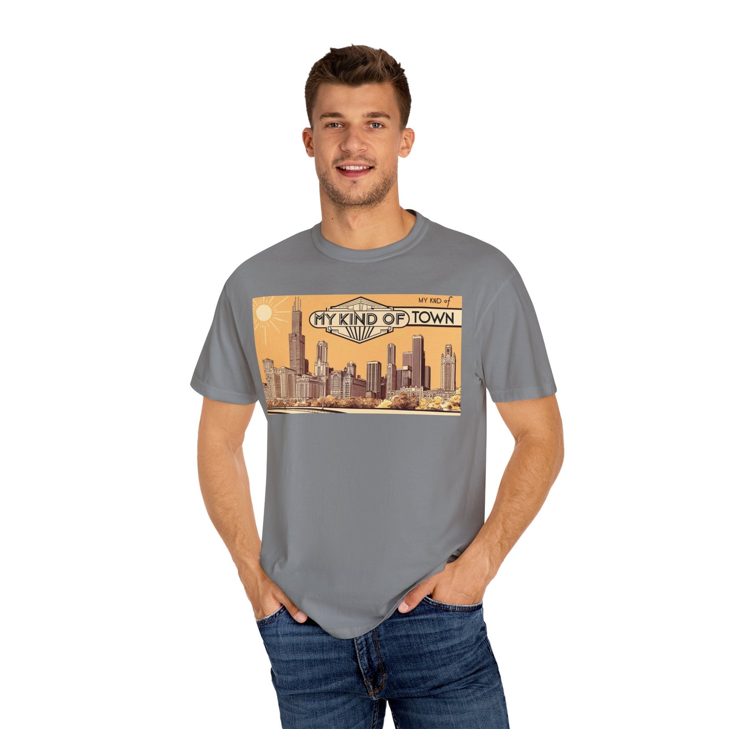 My Kind of Town Unisex Garment-Dyed T-Shirt - Vintage City Skyline Design