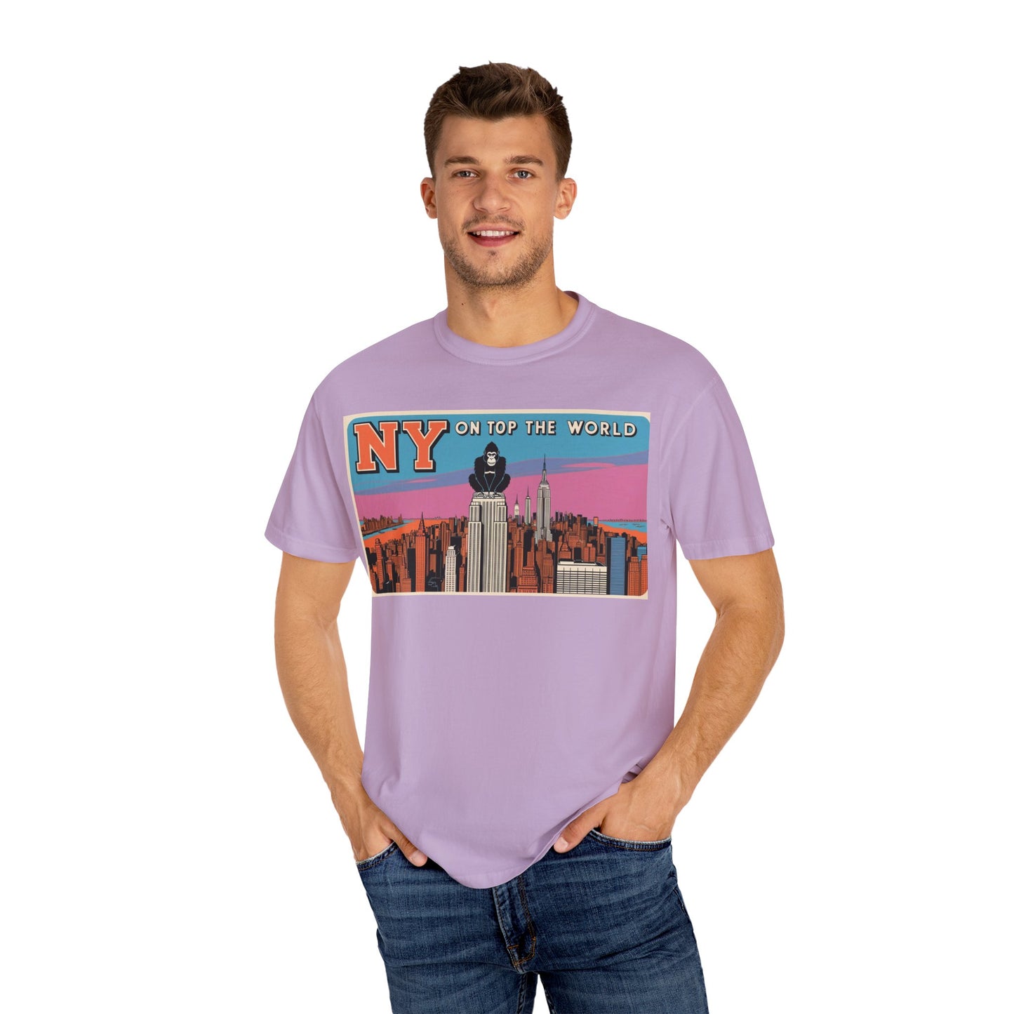NY On Top the World Unisex Garment-Dyed T-shirt - Urban NYC Art Tee