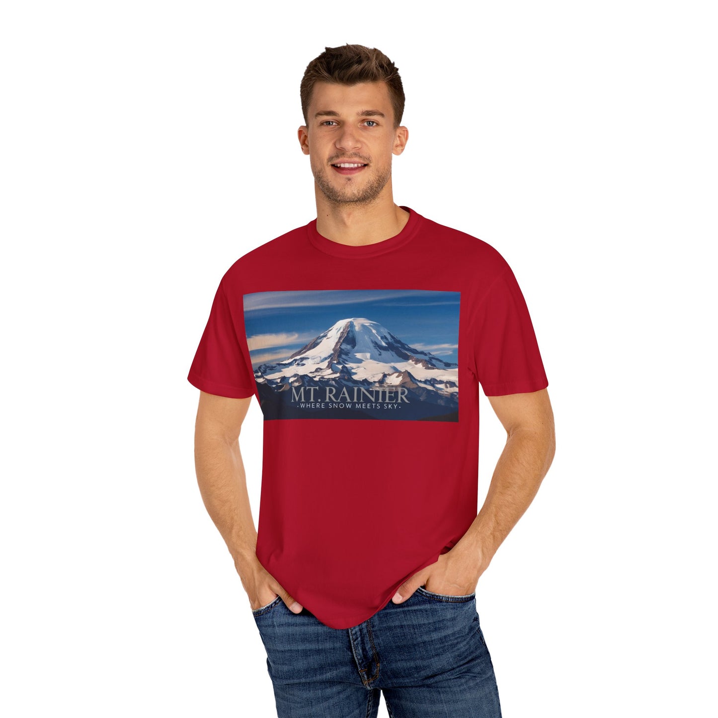 Mount Rainier- Where Snow Meets the Sky Mountain Landscape Unisex Garment-Dyed T-Shirt