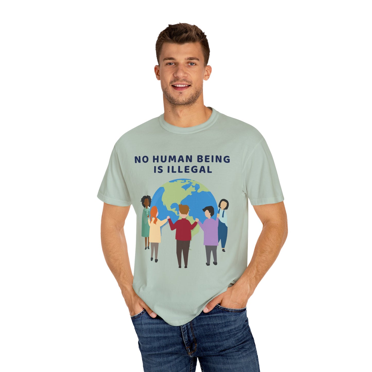 No Human Being is Illegal Unisex Garment-Dyed T-shirt