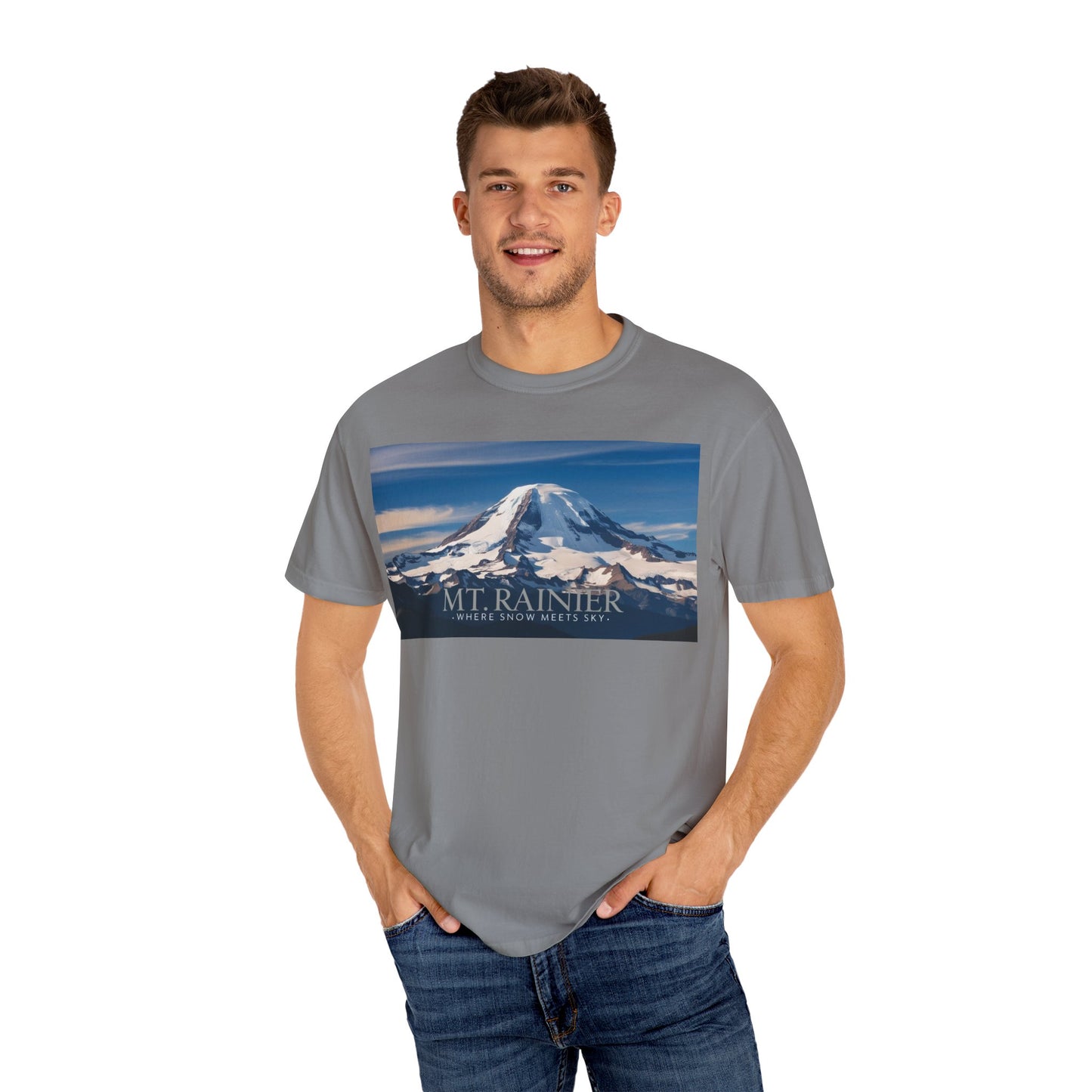Mount Rainier- Where Snow Meets the Sky Mountain Landscape Unisex Garment-Dyed T-Shirt