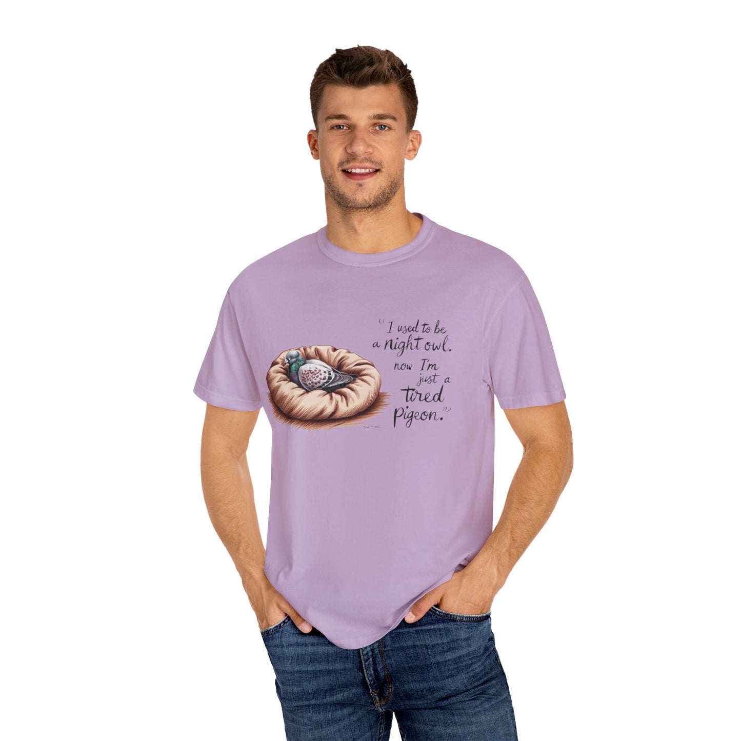 "I used to be a night owl, now I'm just a tired pigeon" Funny Night Owl T-Shirt