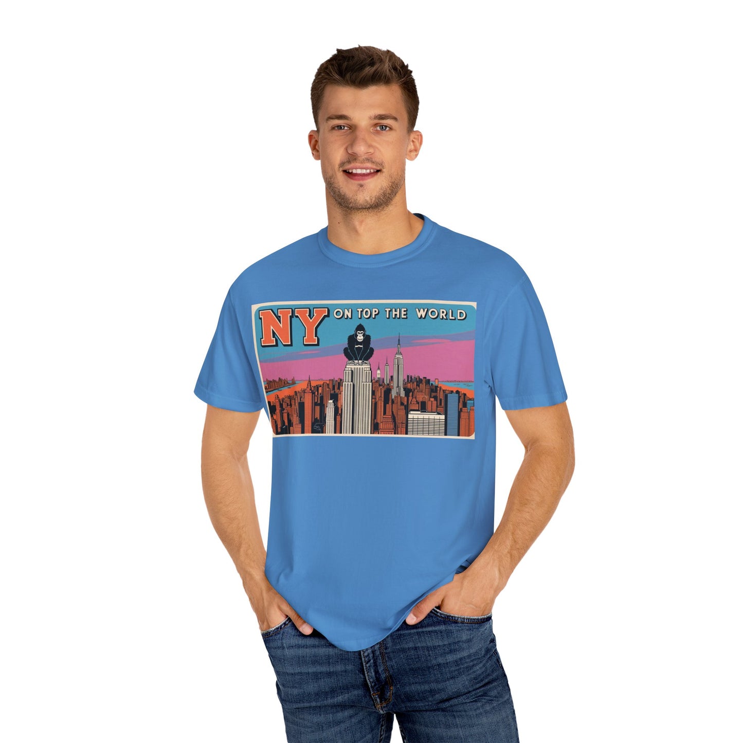 NY On Top the World Unisex Garment-Dyed T-shirt - Urban NYC Art Tee