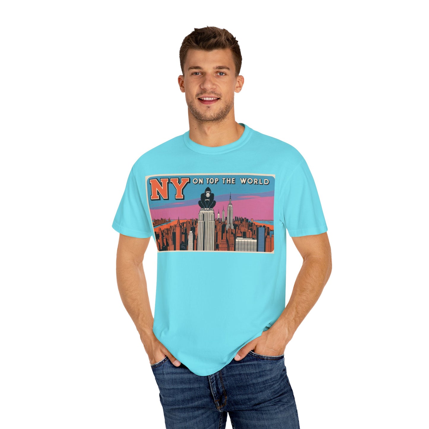 NY On Top the World Unisex Garment-Dyed T-shirt - Urban NYC Art Tee
