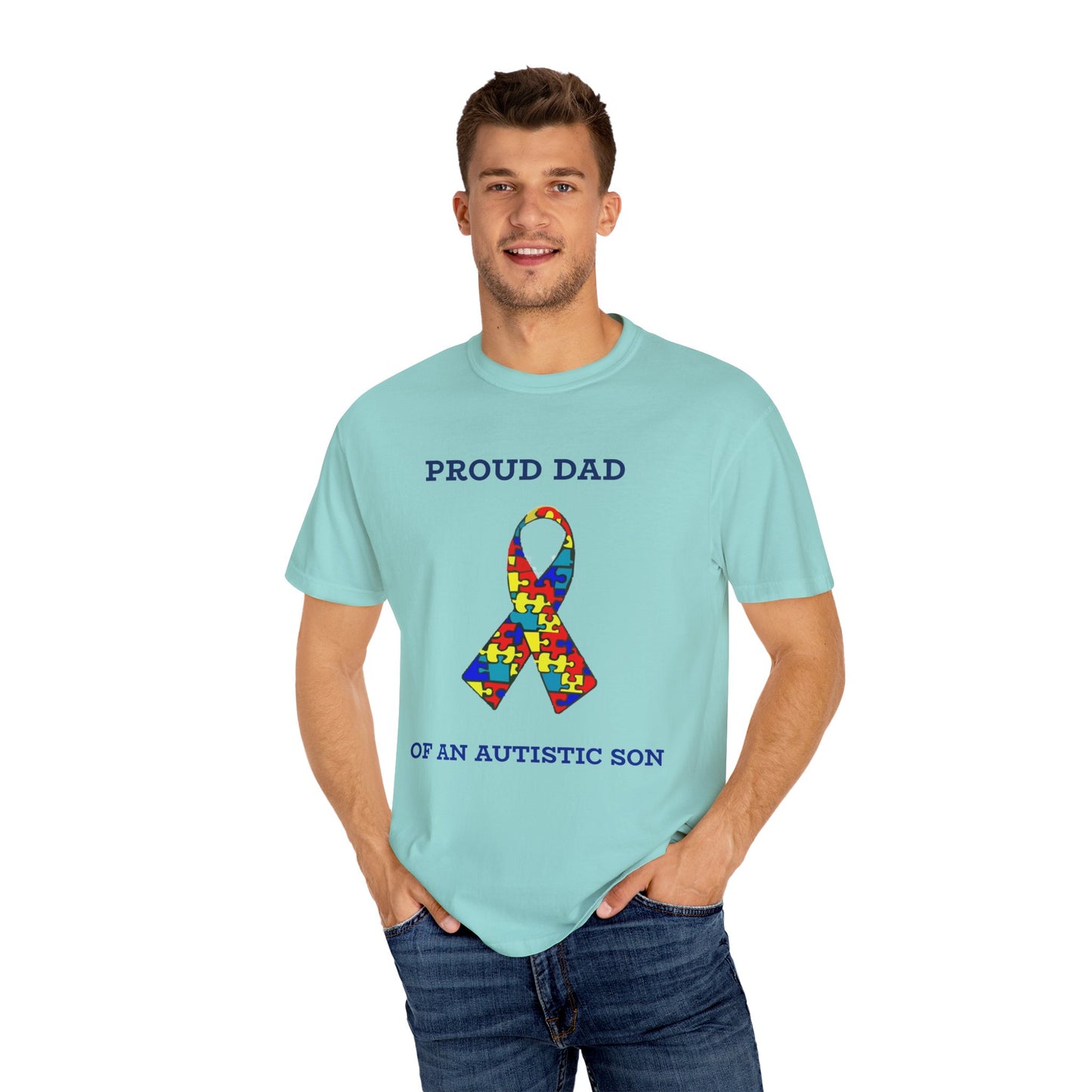 Proud Dad of an Austistic Son, Autism Awareness T-Shirt | Unisex Garment-Dyed Tee