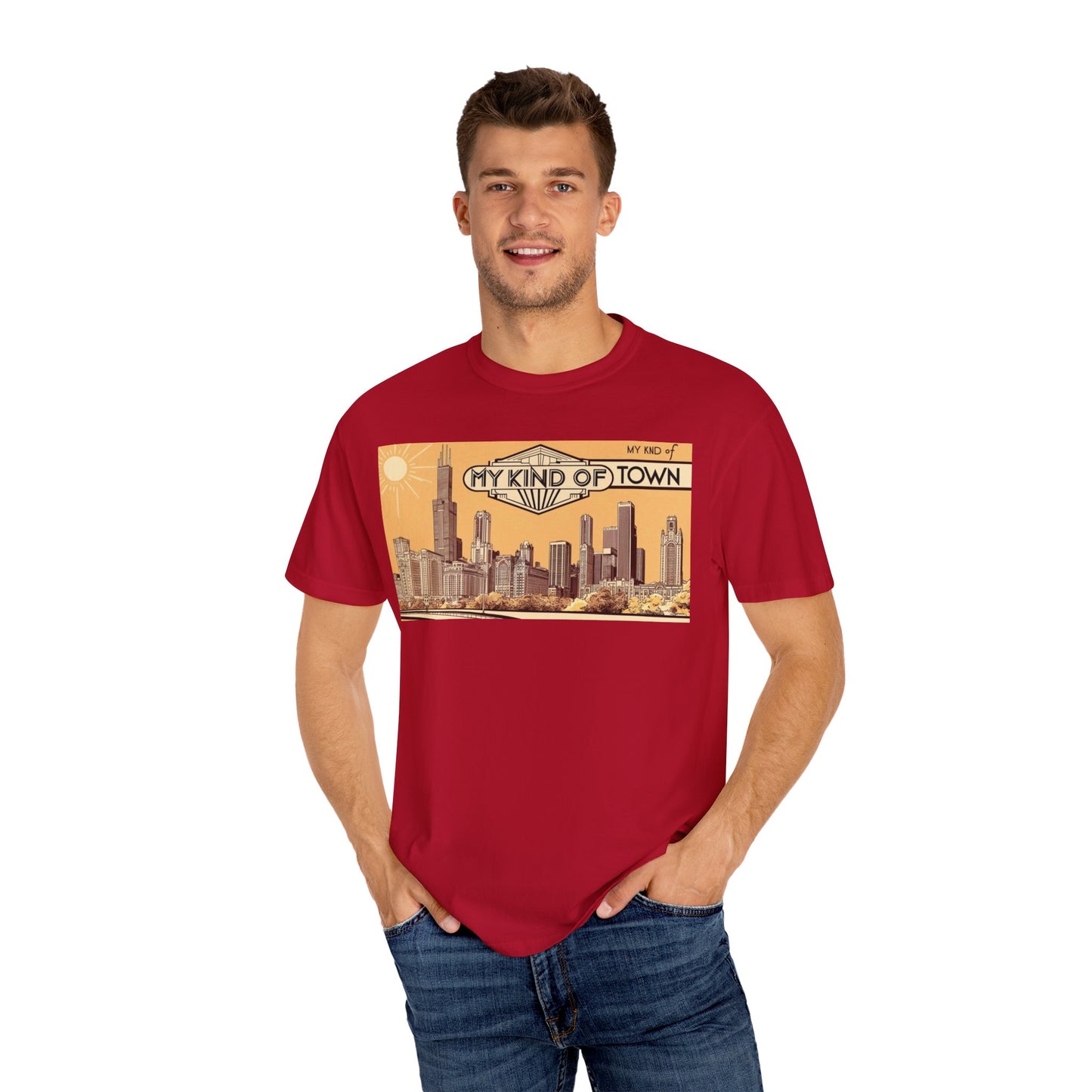 My Kind of Town Unisex Garment-Dyed T-Shirt - Vintage City Skyline Design
