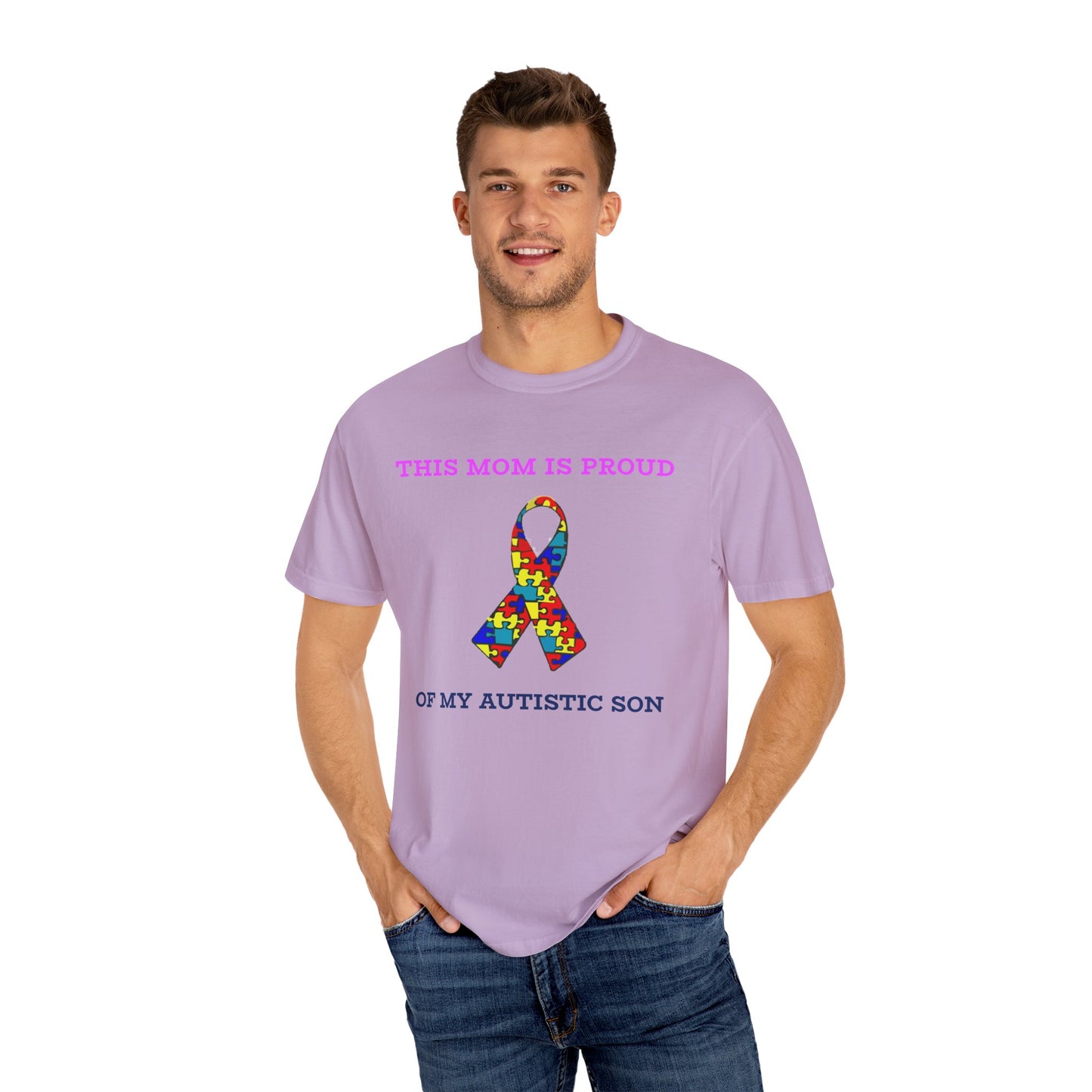 This Mom is Proud of my Autistic Son, Autism Awareness T-Shirt | Unisex Garment-Dyed Tee