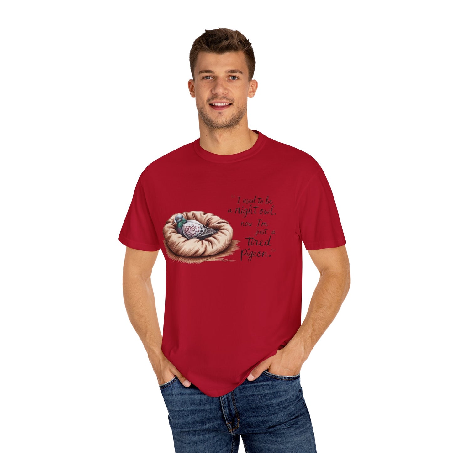 "I used to be a night owl, now I'm just a tired pigeon" Funny Night Owl T-Shirt