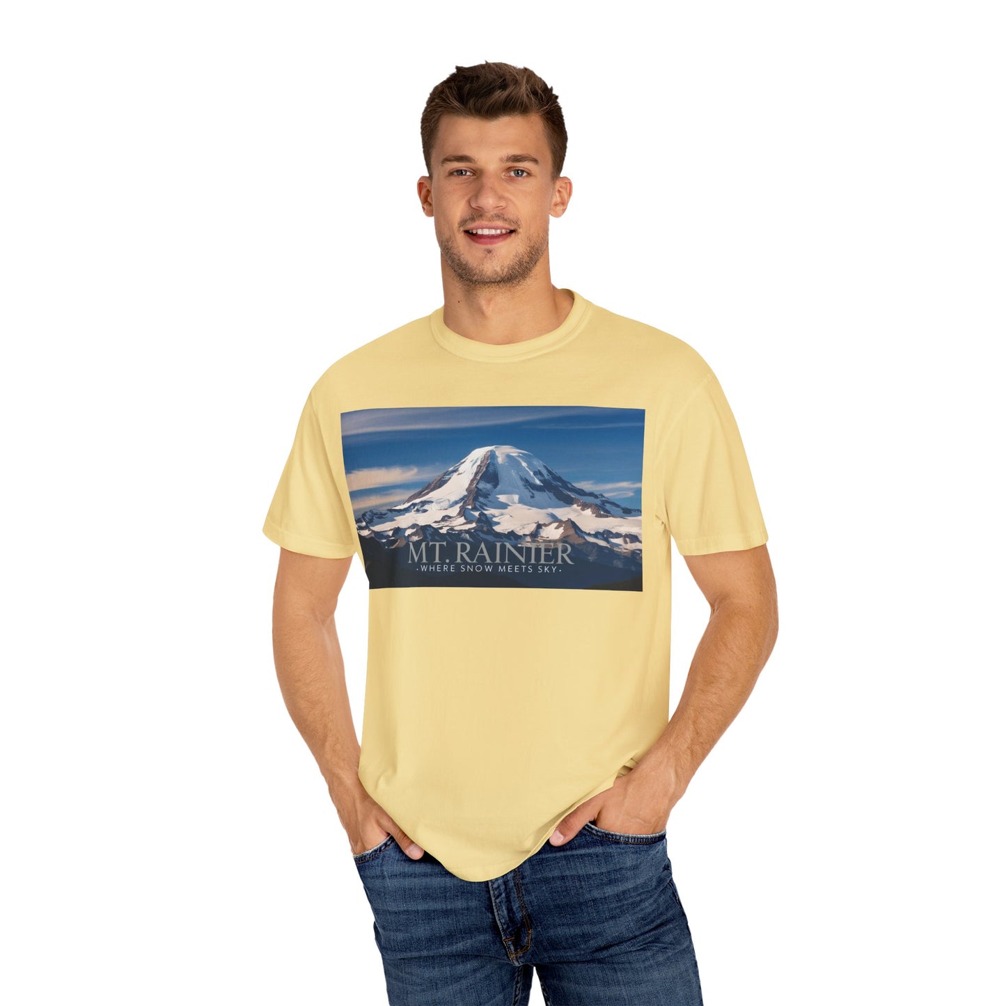Mount Rainier- Where Snow Meets the Sky Mountain Landscape Unisex Garment-Dyed T-Shirt