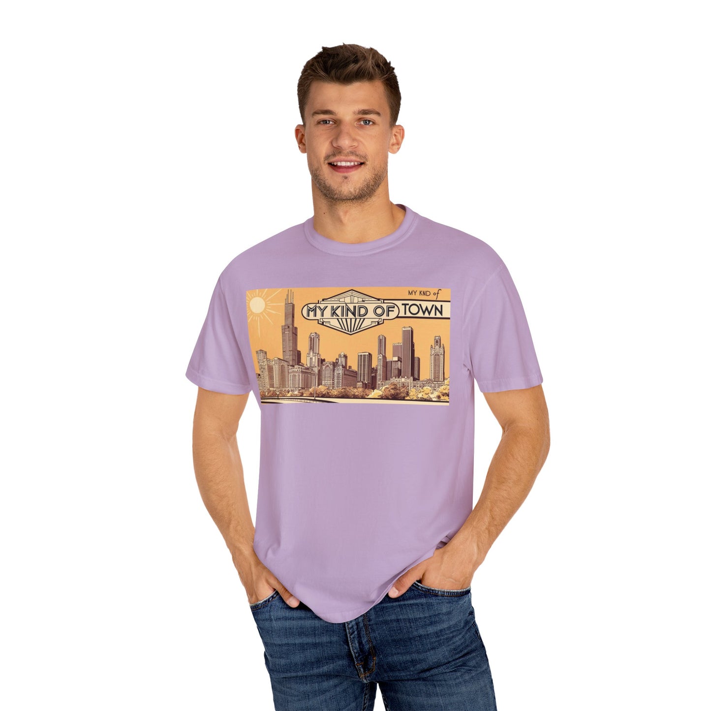 My Kind of Town Unisex Garment-Dyed T-Shirt - Vintage City Skyline Design