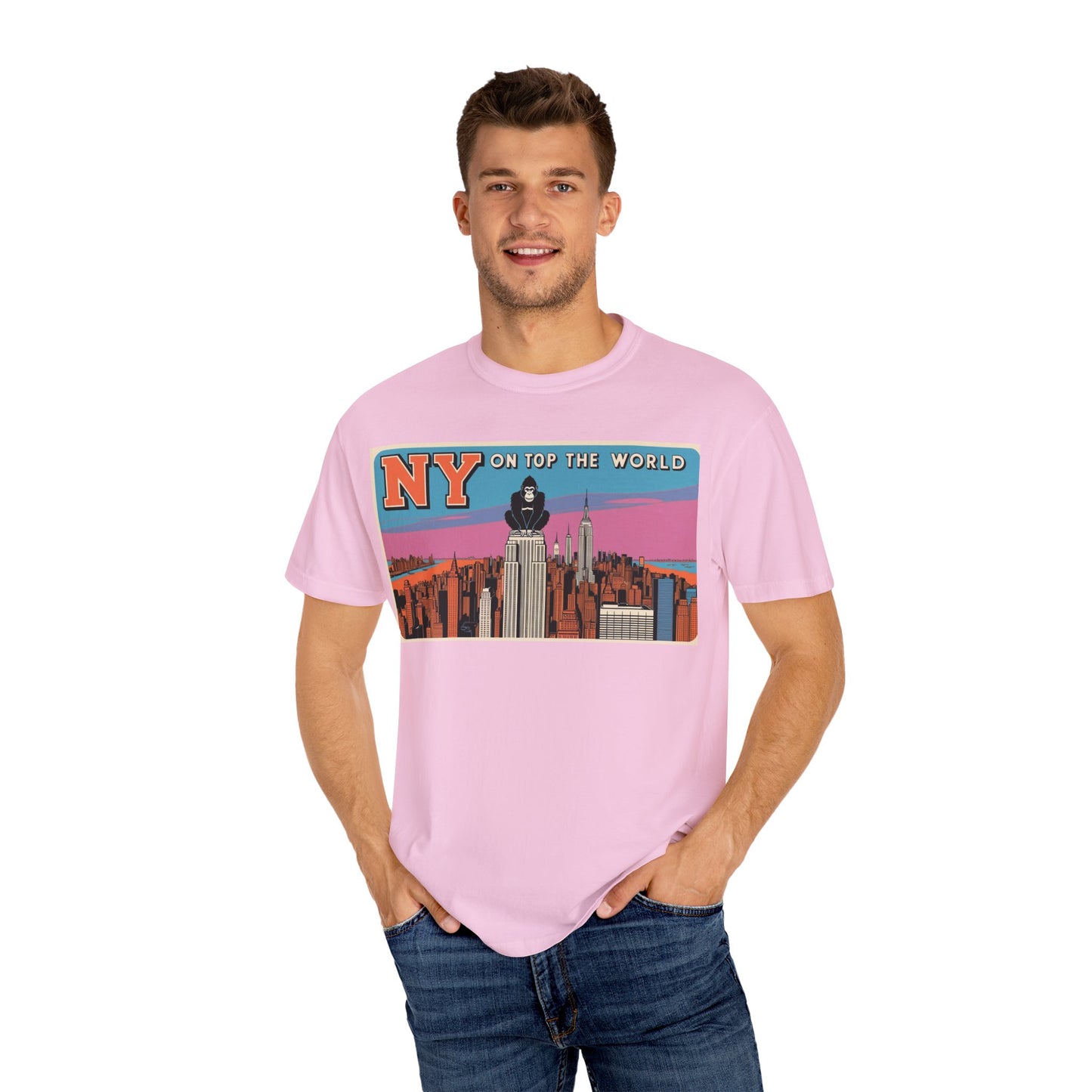 NY On Top the World Unisex Garment-Dyed T-shirt - Urban NYC Art Tee