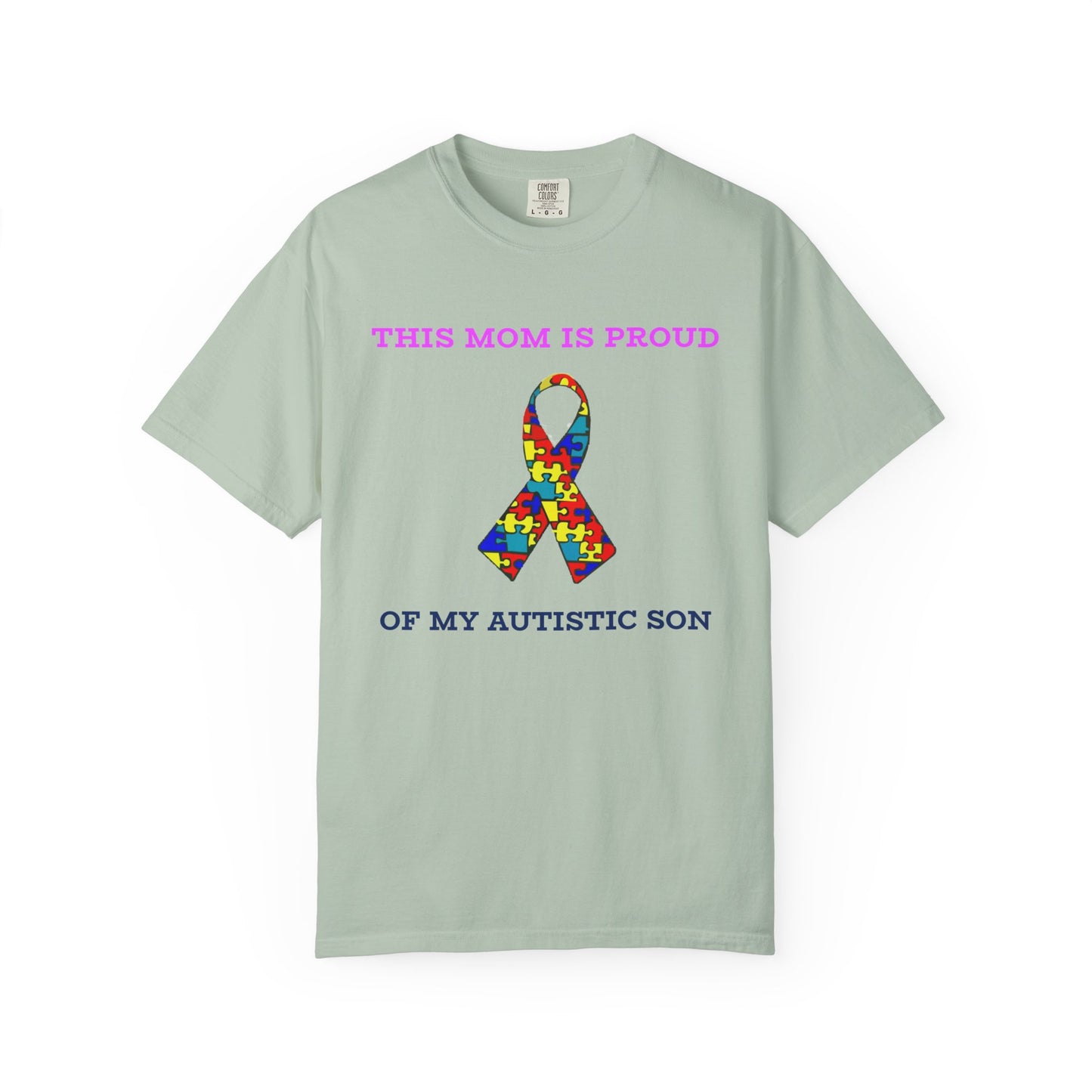 This Mom is Proud of my Autistic Son, Autism Awareness T-Shirt | Unisex Garment-Dyed Tee