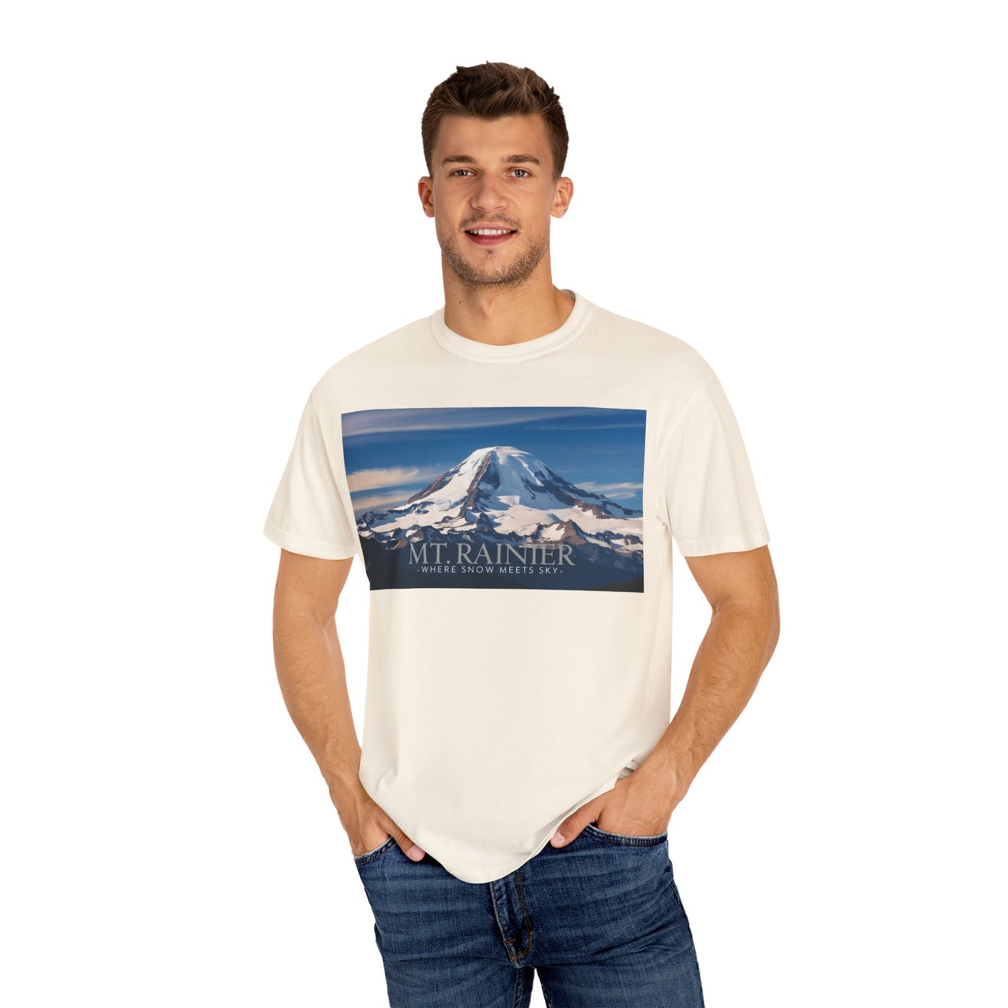 Mount Rainier- Where Snow Meets the Sky Mountain Landscape Unisex Garment-Dyed T-Shirt