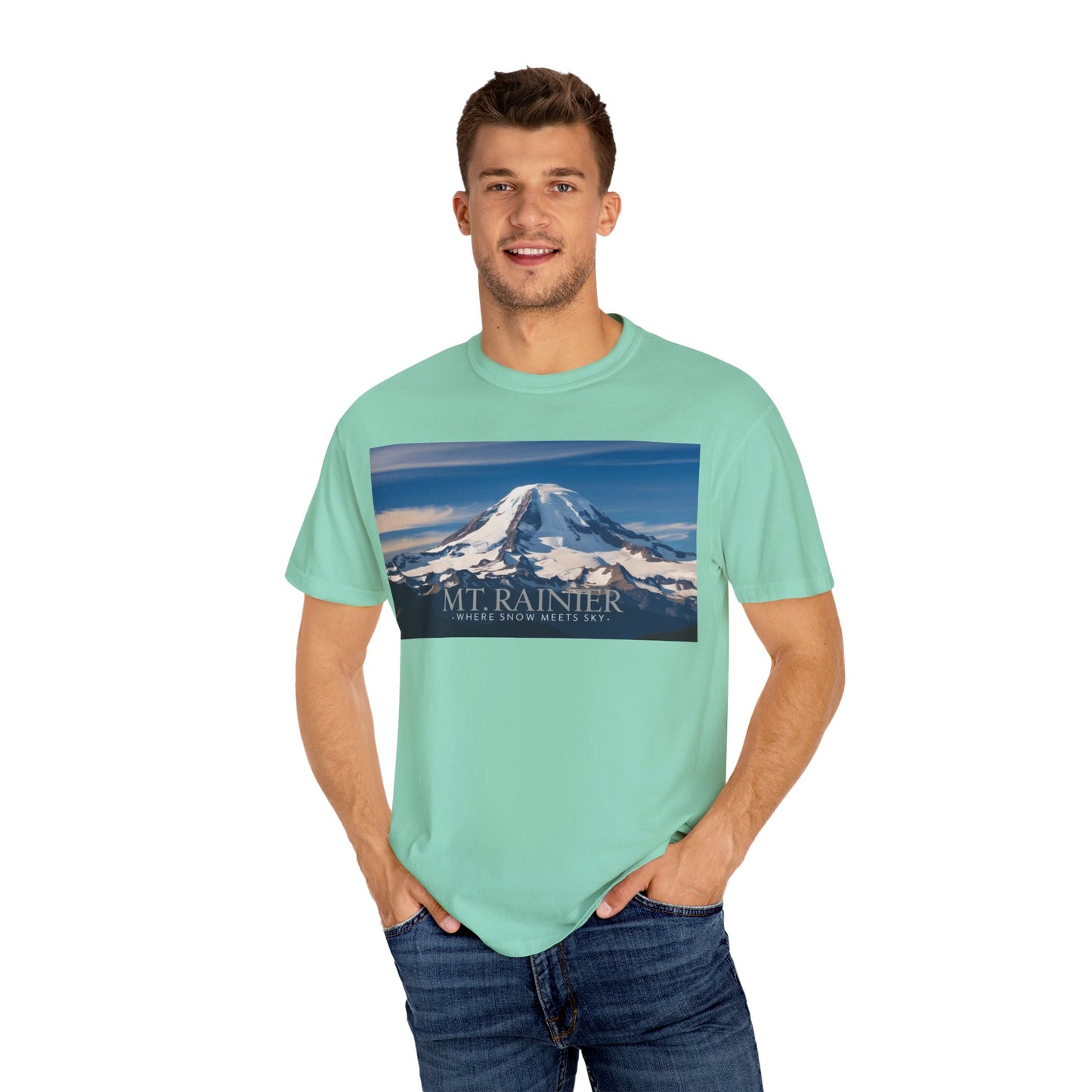 Mount Rainier- Where Snow Meets the Sky Mountain Landscape Unisex Garment-Dyed T-Shirt