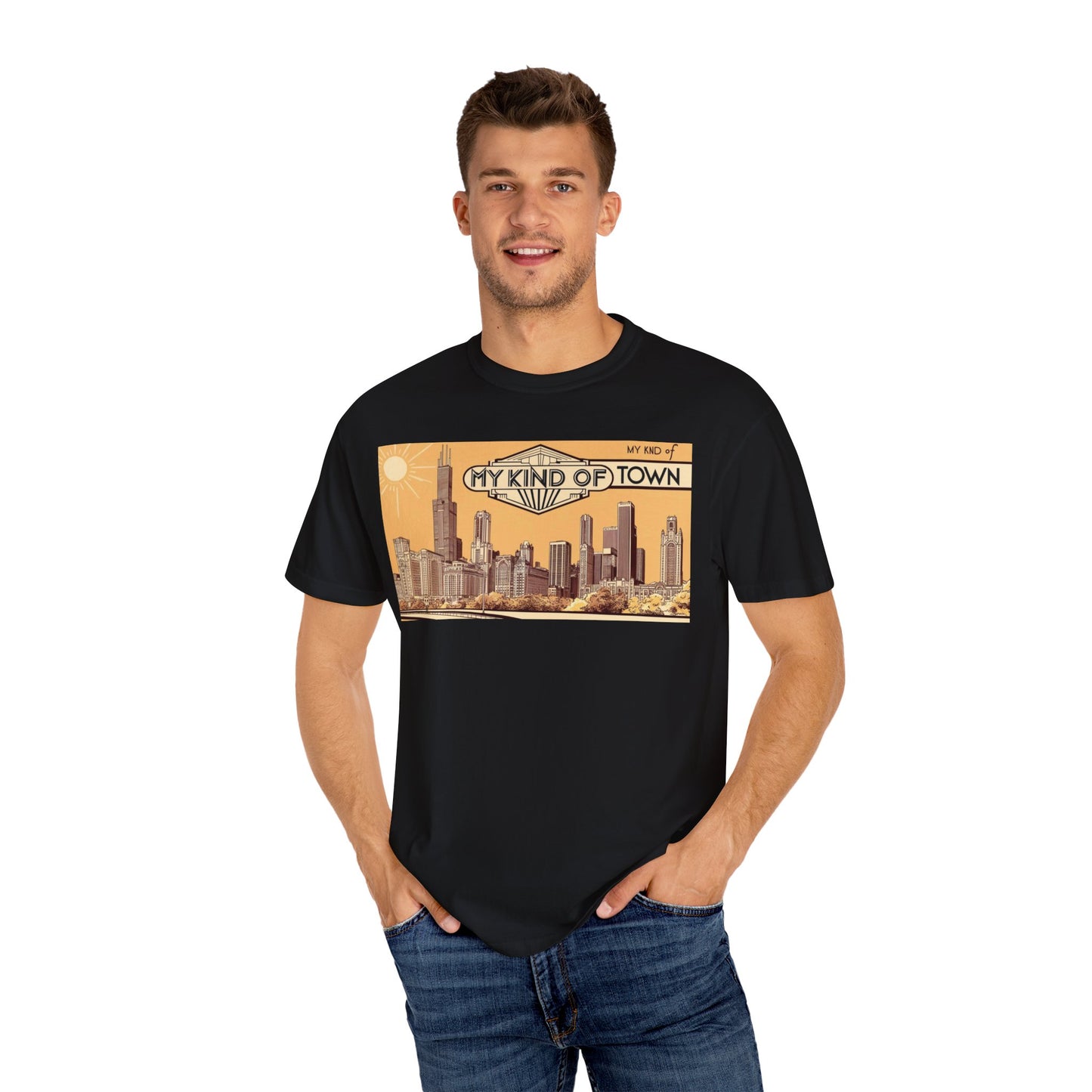 My Kind of Town Unisex Garment-Dyed T-Shirt - Vintage City Skyline Design
