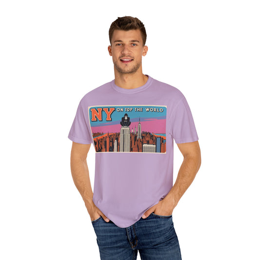 NY On Top the World Unisex Garment-Dyed T-shirt - Urban NYC Art Tee