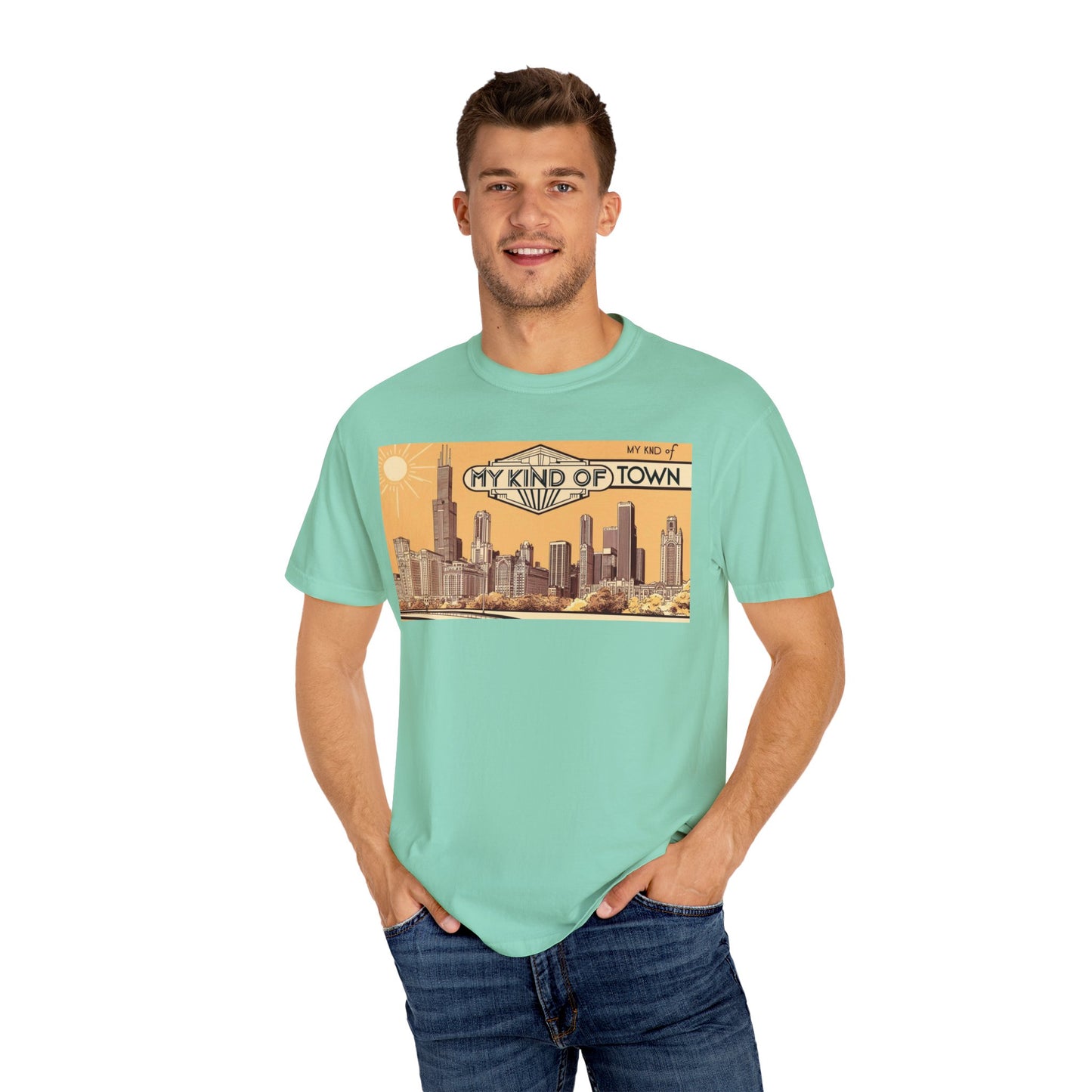 My Kind of Town Unisex Garment-Dyed T-Shirt - Vintage City Skyline Design