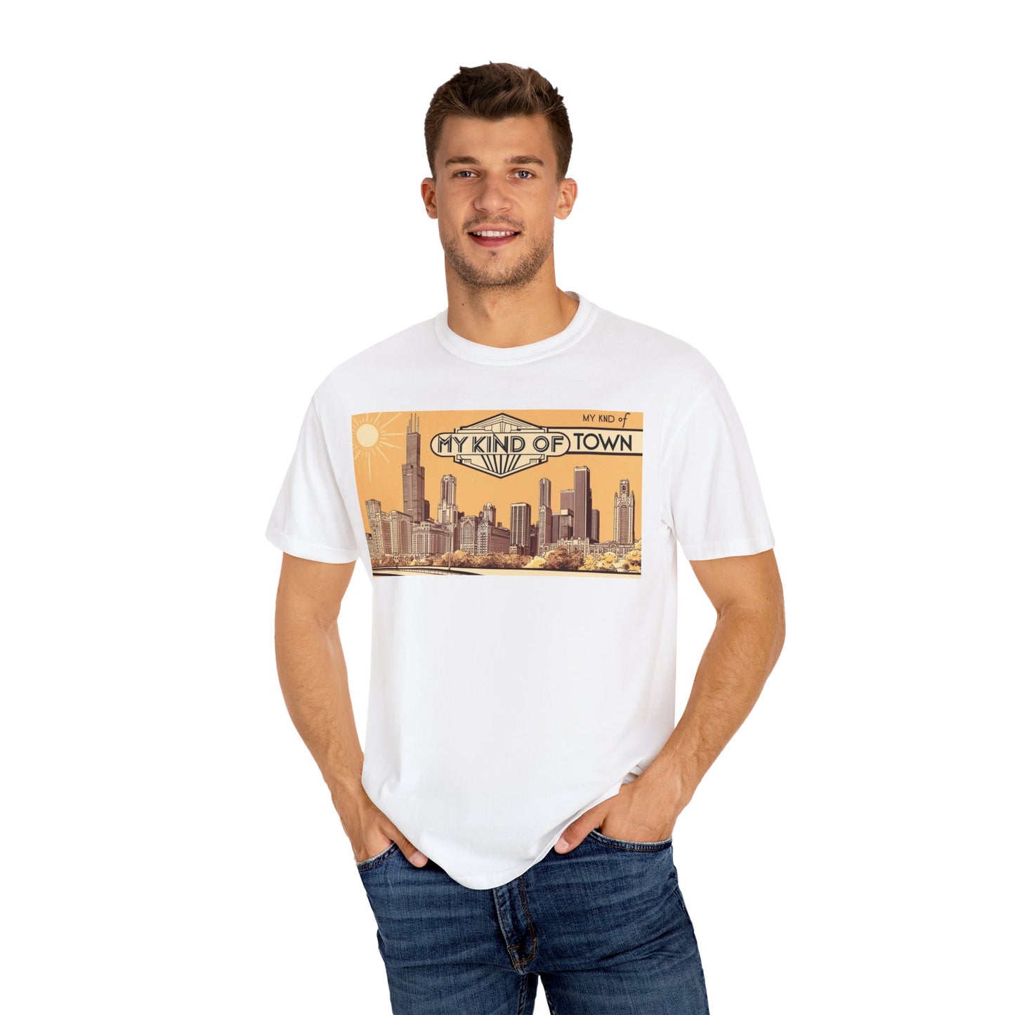 My Kind of Town Unisex Garment-Dyed T-Shirt - Vintage City Skyline Design