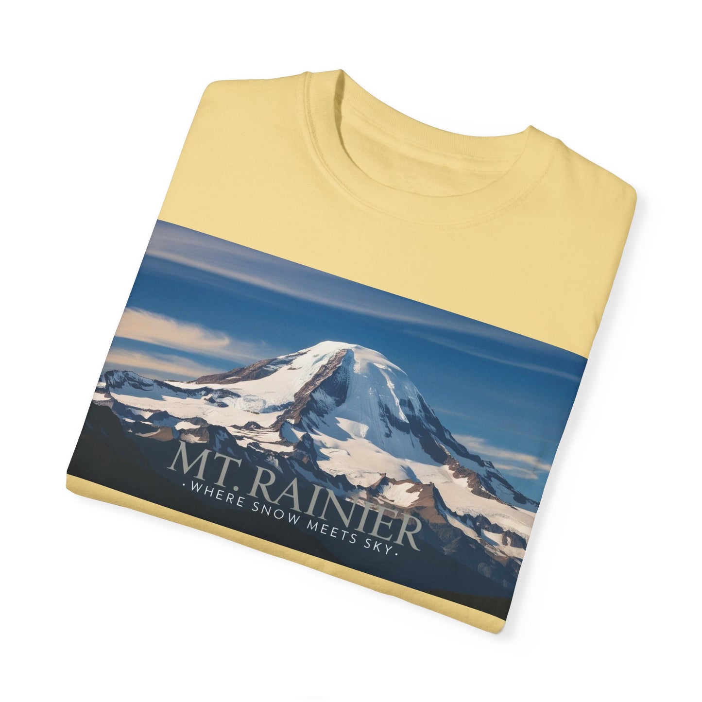 Mount Rainier- Where Snow Meets the Sky Mountain Landscape Unisex Garment-Dyed T-Shirt