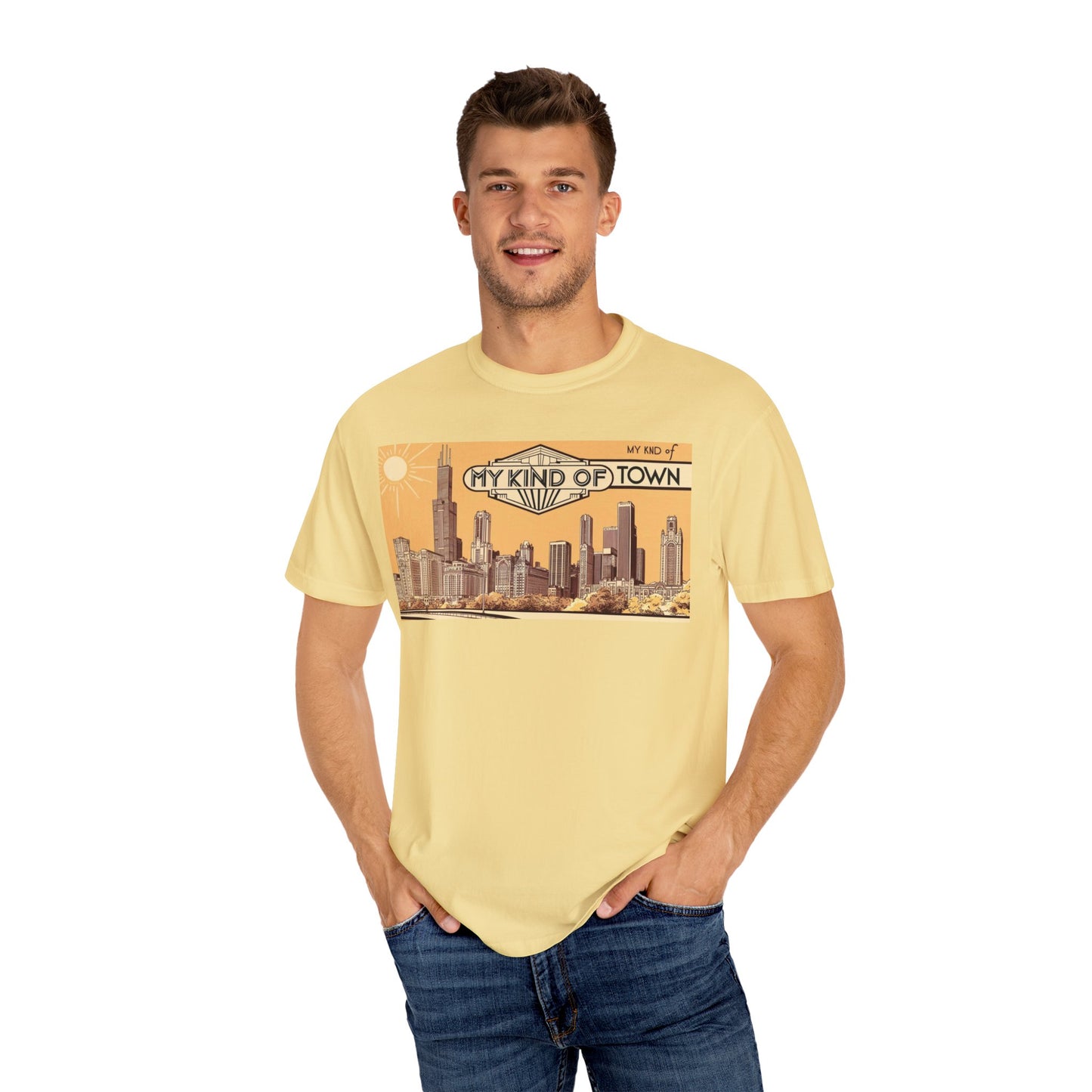 My Kind of Town Unisex Garment-Dyed T-Shirt - Vintage City Skyline Design