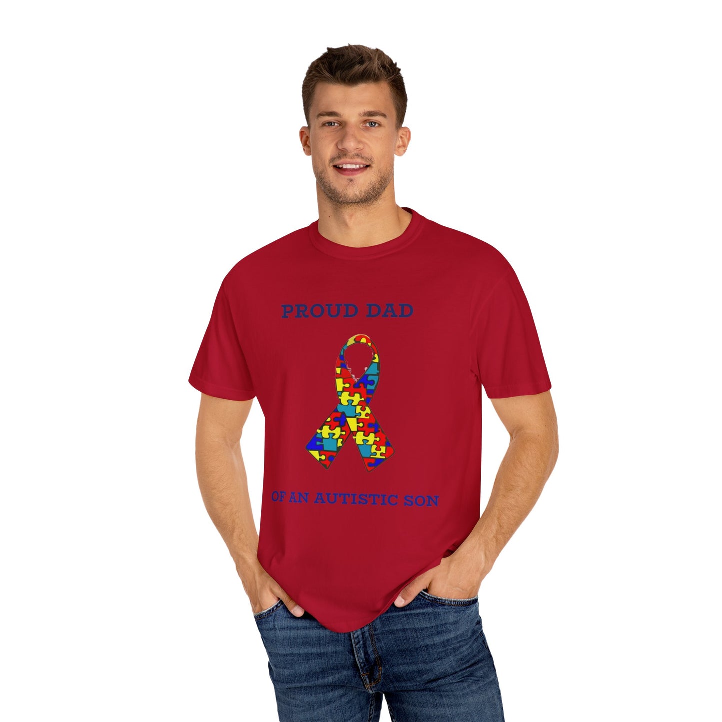 Proud Dad of an Austistic Son, Autism Awareness T-Shirt | Unisex Garment-Dyed Tee