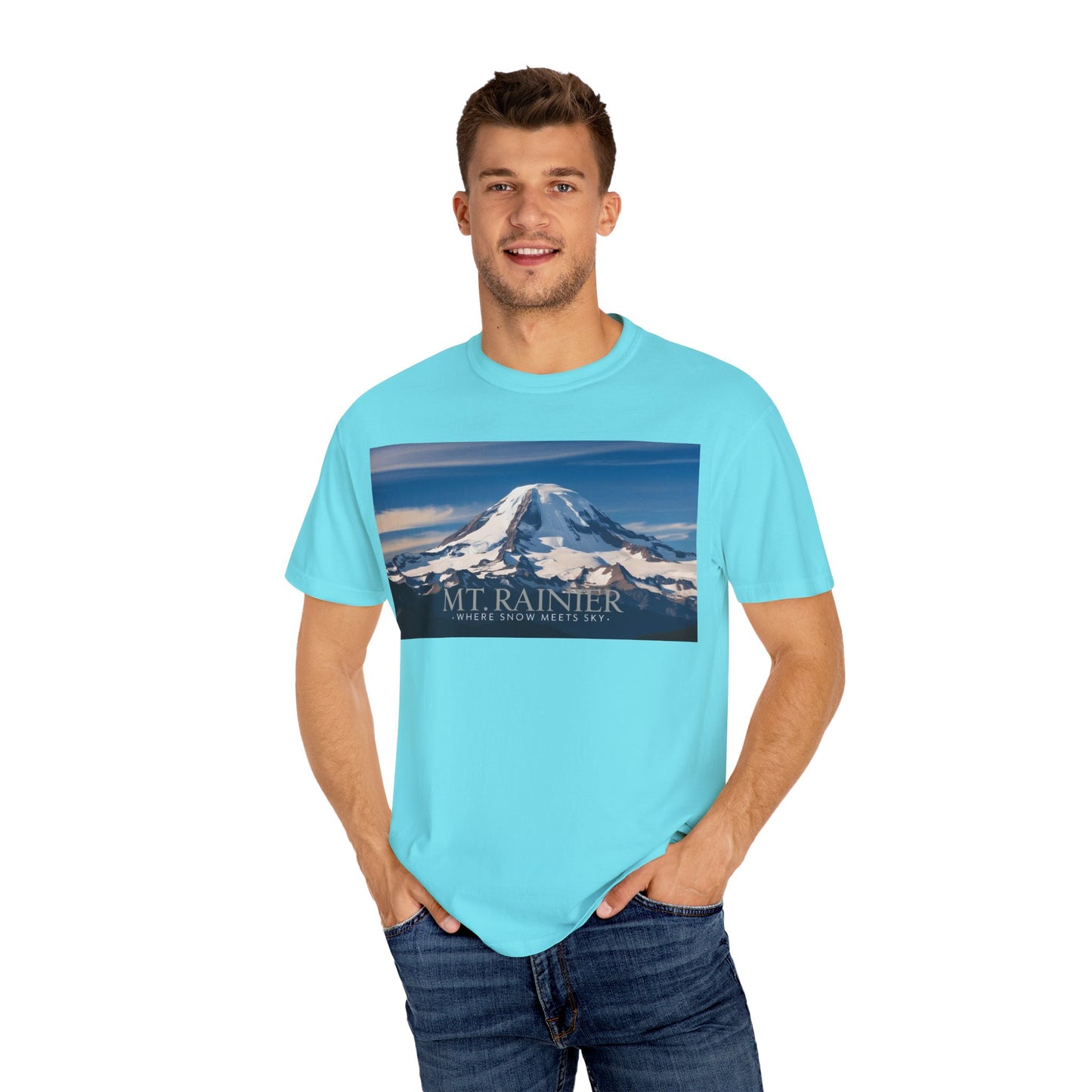 Mount Rainier- Where Snow Meets the Sky Mountain Landscape Unisex Garment-Dyed T-Shirt