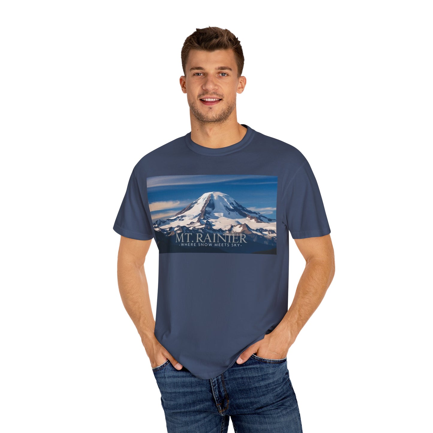 Mount Rainier- Where Snow Meets the Sky Mountain Landscape Unisex Garment-Dyed T-Shirt