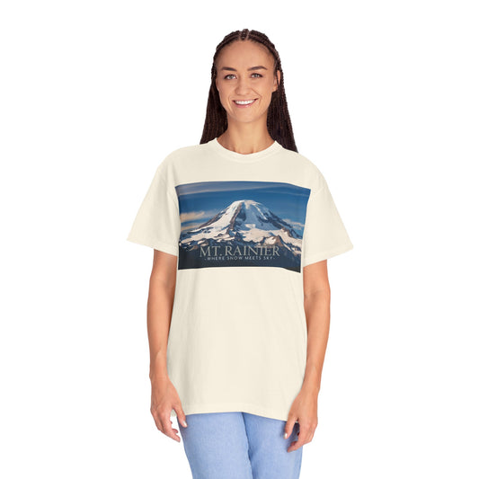 Mount Rainier- Where Snow Meets the Sky Mountain Landscape Unisex Garment-Dyed T-Shirt